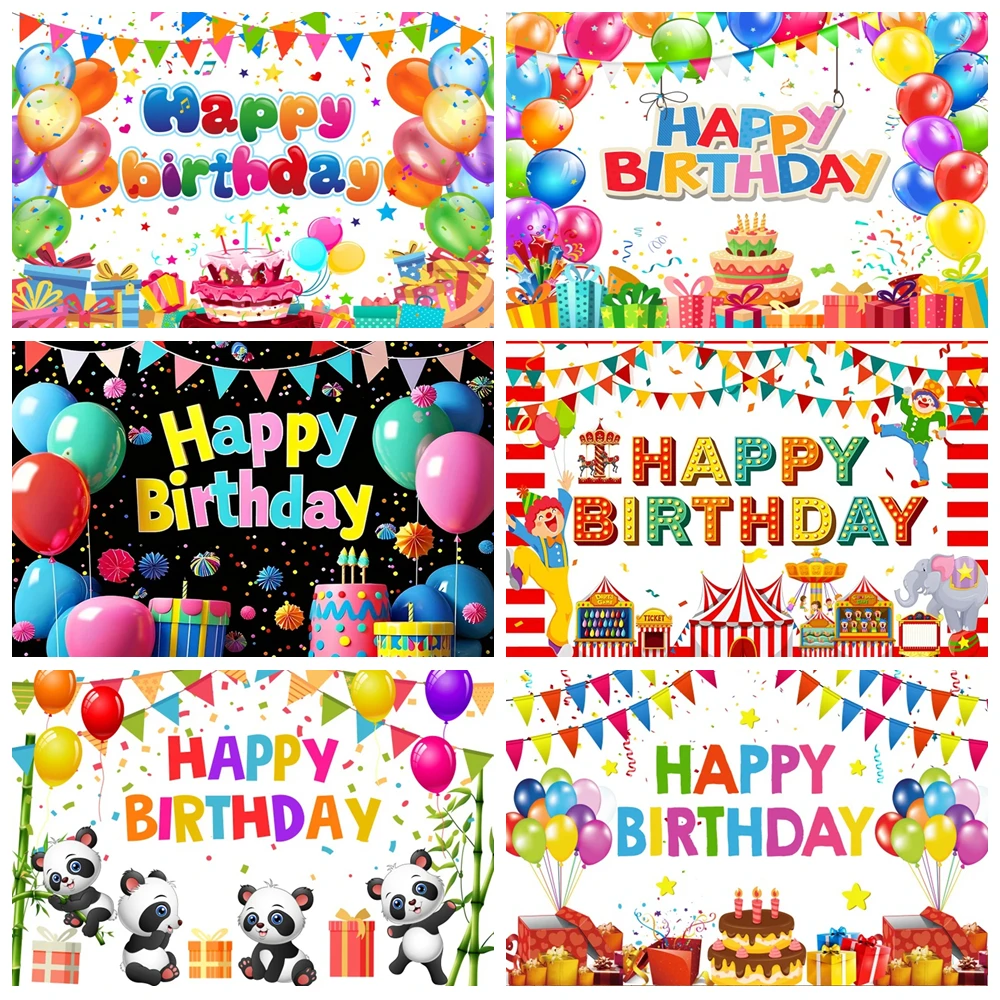 

Happy Birthday Photograghy Backdrop Colorful Balloon Background Girls Boys Birthday Party Cake Table Decor Banner Photo Studio