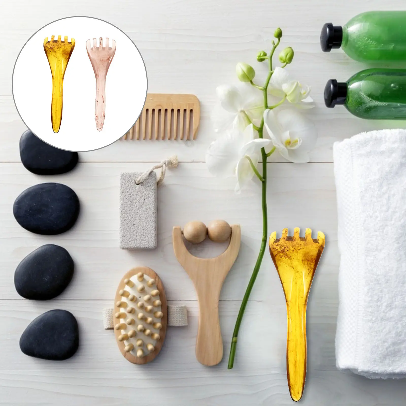 

2pcs Resin Beeswax Massage Comb Scalp Massager Durable Eco-Friendly Hand-Carved Natural Shape Skin Body Scraping Tool Beeswax