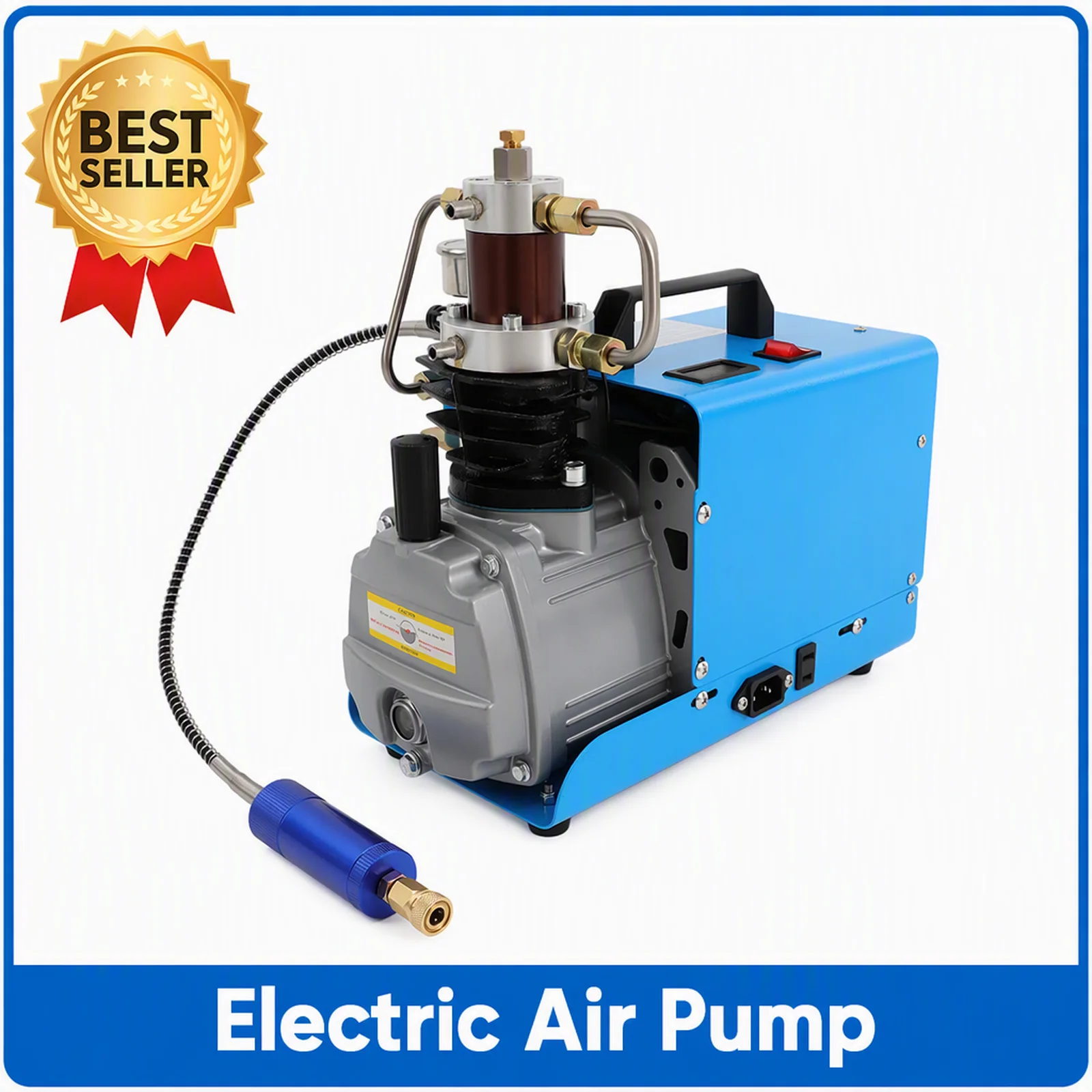 Compressore d'aria elettrico blu da 1800W, sistema elettrico ad alta pressione 220V, compressione a 2 stadi. Motore a filo di rame 2800 giri/min