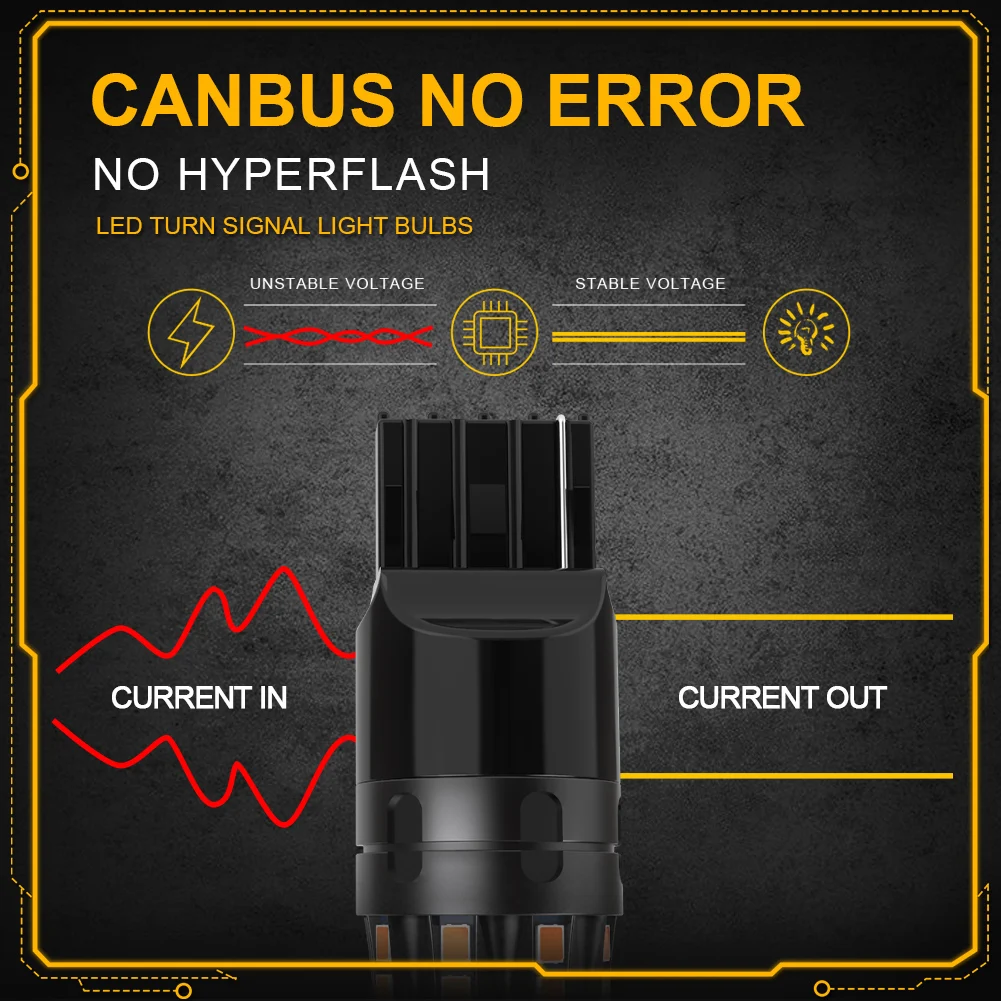 Picture 6: 2pcs T20 W21W WY21W LED No Hyper Flash 7440 7440NA LED Turn Signal Light Bulbs Canbus Error Free Car Lamp Amber Orange