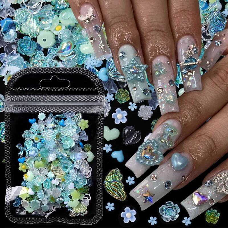 100PC/Bag 3D Nail Art Decoration Kit with Resin Bows Flat Back Pearls and Assorted Shapes Unscented DIY Craft Embellishments