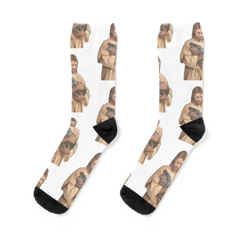 

Moo Deng And Jesus Socks winter thermal Lots luxury men cotton high quality Socks Woman Men's