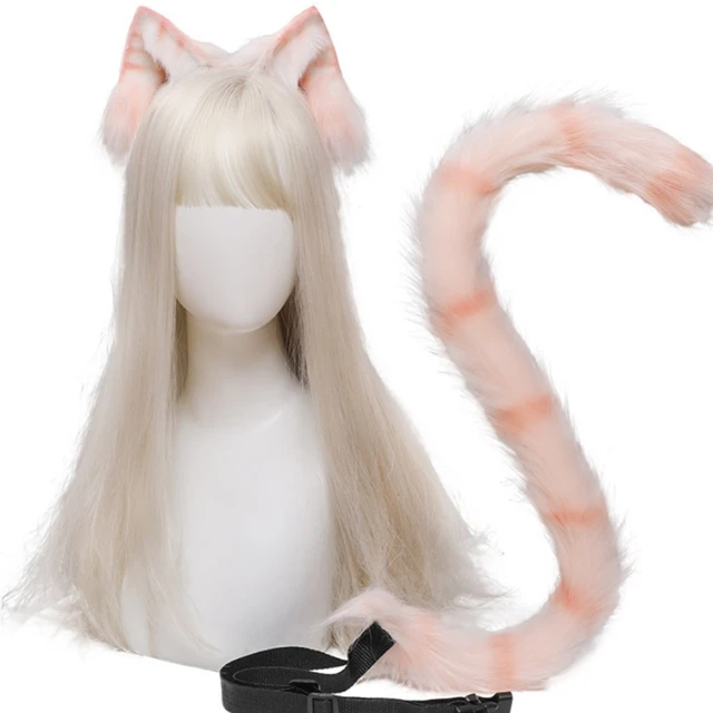 Anime-rekwizyty do Cosplay mysie uszy i ogon zestaw pluszowy futrzany uszy zwierząt Hairhoop z ogonem Fancy-Dress stroje imprezowe DXAA