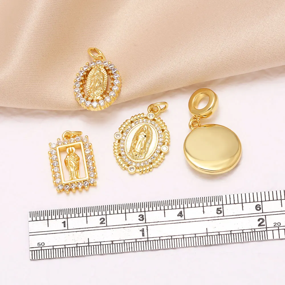 OCESRIO Crystal Virgin Mary Pendant for Necklace Copper Gold Plated Religious Handmade DIY Jewelry Making Craft pdtb879