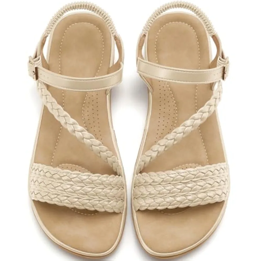 Aomigoct Dressy Womens Sandals Summer: Comfortable Strappy Flats Sandals Women - Casual Walking Woman Shoes