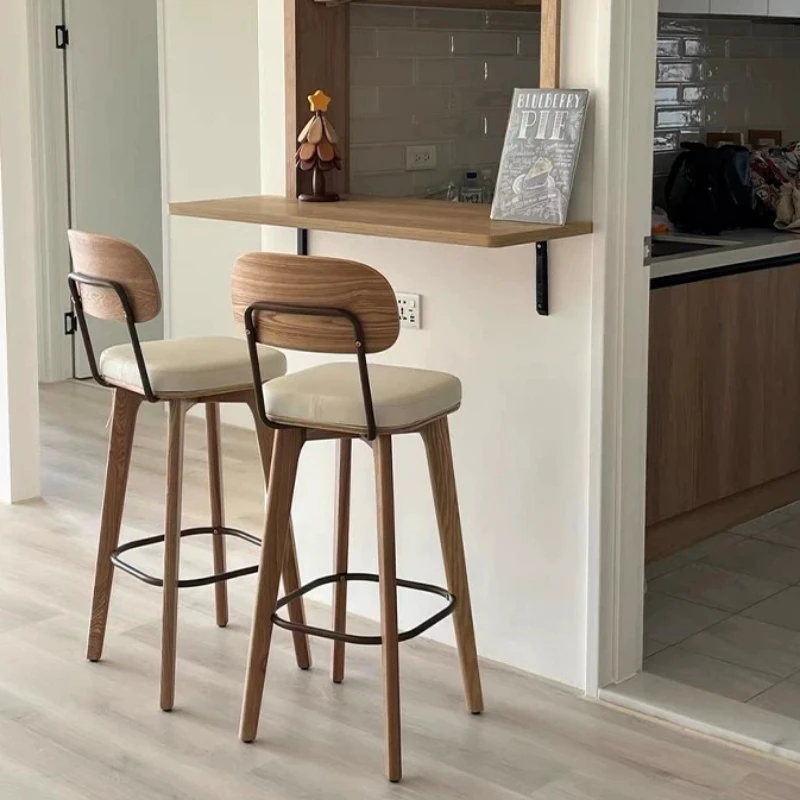 Wooden Nordic Bar Chair With Backrest Modern Minimalist Dining Room Bar Chair Elegant Chaise De Bar Cuisine Nordic Furniture