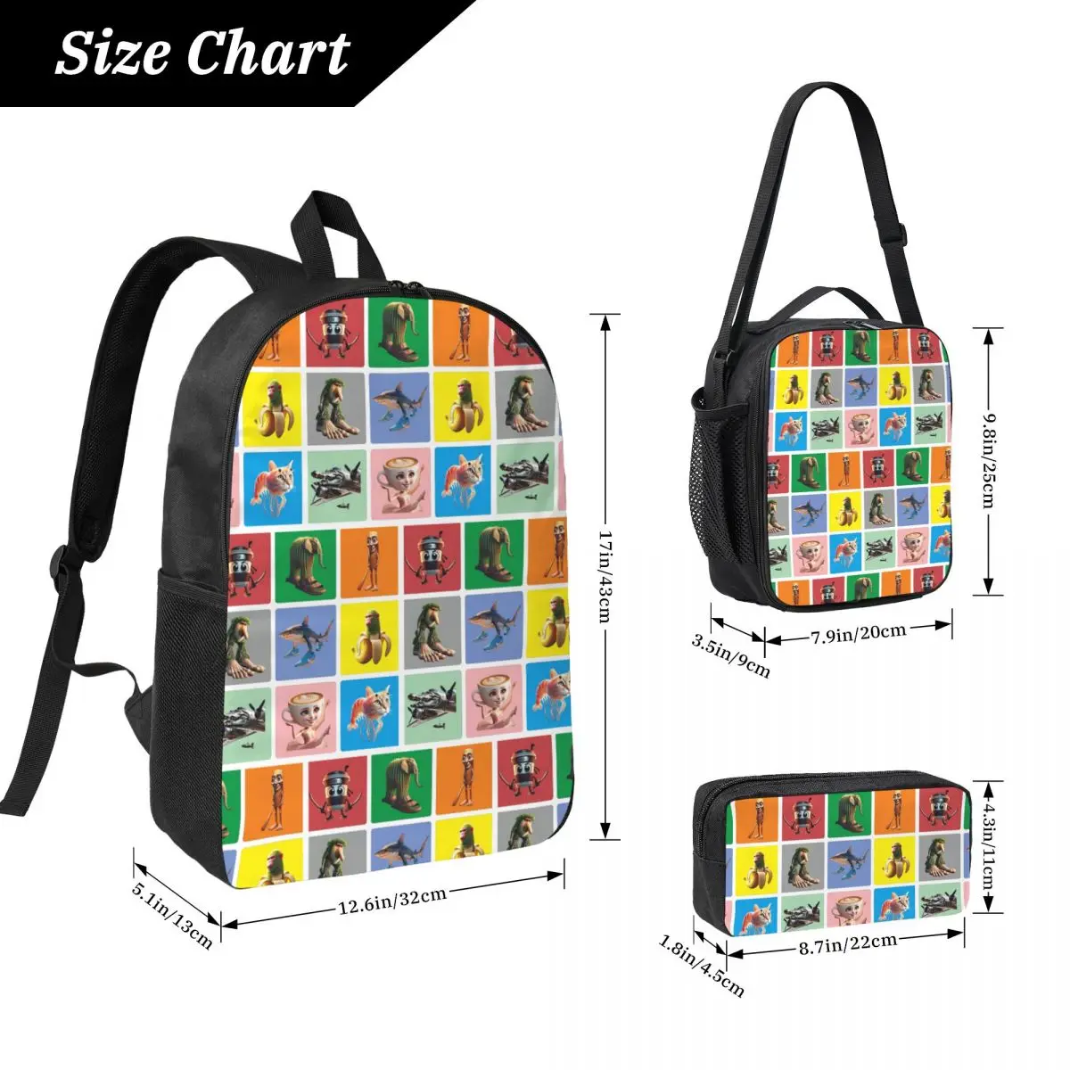 Italian Brain Rot Anomaly Backpack Boys Girls BookBag School Bag Computer Shoulder Bags 3ps Insulated Lunch Bag Pencil Case