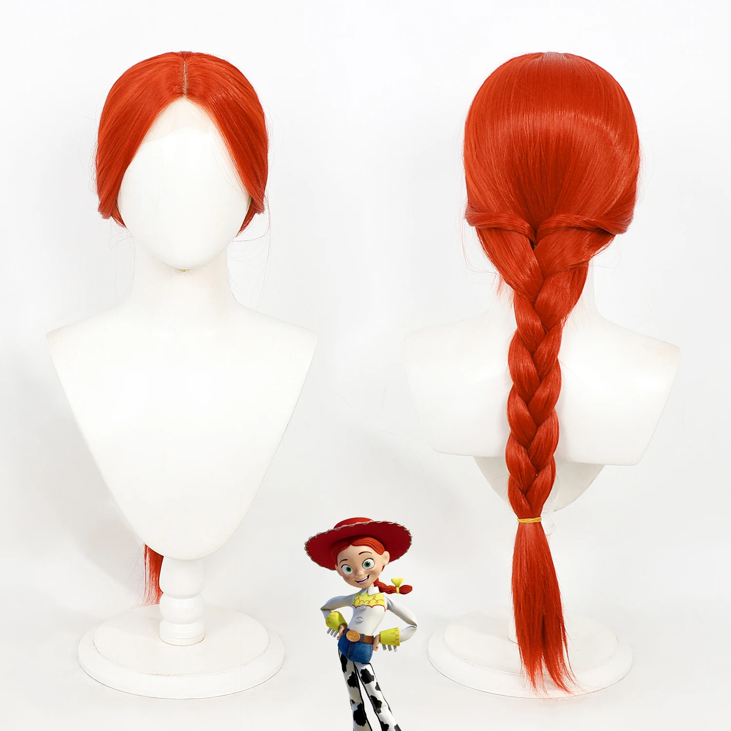 Toy Story Jessie Cosplay Wig Red Long Single Braid Wig Hand‑Tied Lace Front Realistic Scalp Top Synthetic Hair Wig For Halloween
