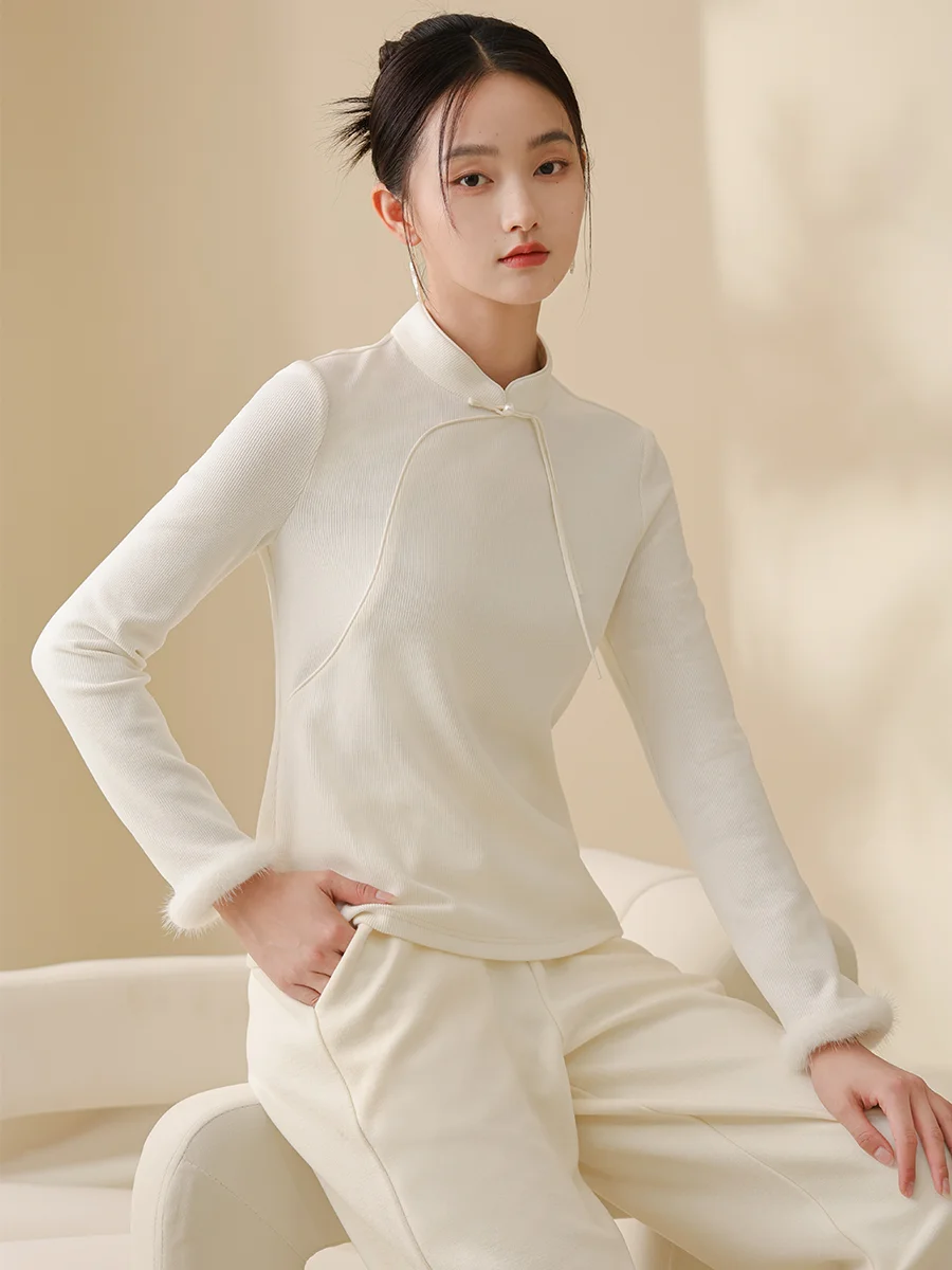 

ChuChan New Chinese Sle Knitted Sweater Women's Base Layer White Ele Commuting Autumn Winter Faion Top