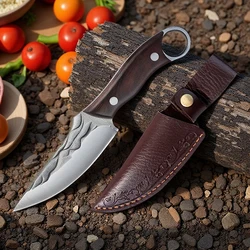 Forged Boning Knife Kitchen Meat Cleaver with Sheath Fishing BBQ Knife Peeling Chef Cooking Wood Handle Knife