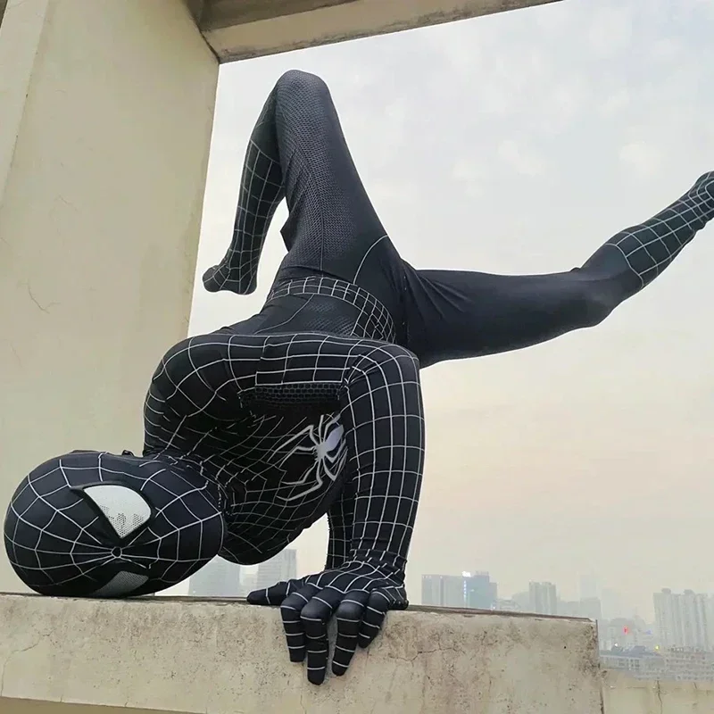 ブラック スパイダーマン トビー コスチューム スリムフィット ジャンプスーツ コスプレ スーパーヒーロー 探検 コスチューム スーパーヒーロー 男性用 ハロウィンパーティー ギフト