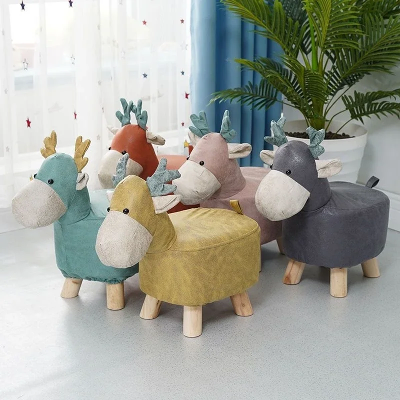 Cute  Animal Shoe Changing Foot Stool Solid Wood Cartoon Sofa Round  Stool Chair Stylish Creative Elephant Child Small Bench