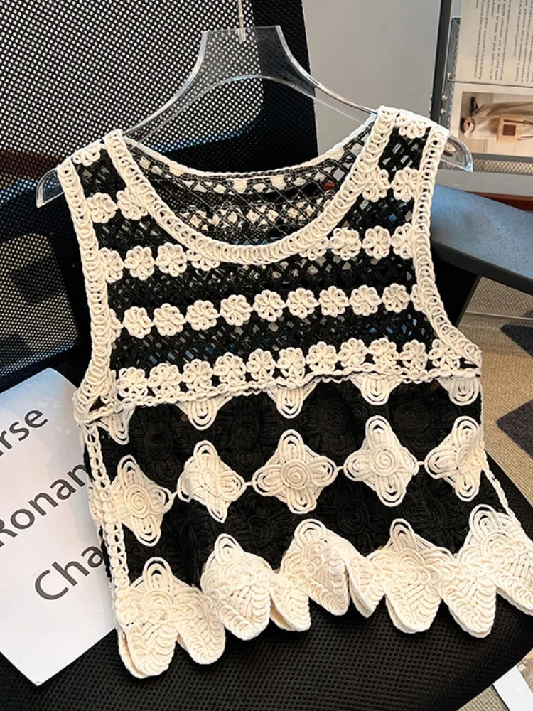 Korean Sle ort Svel Hollow out Knitted Tank Top Women's Summer Casual Faion Design Self-Kee Recommendation