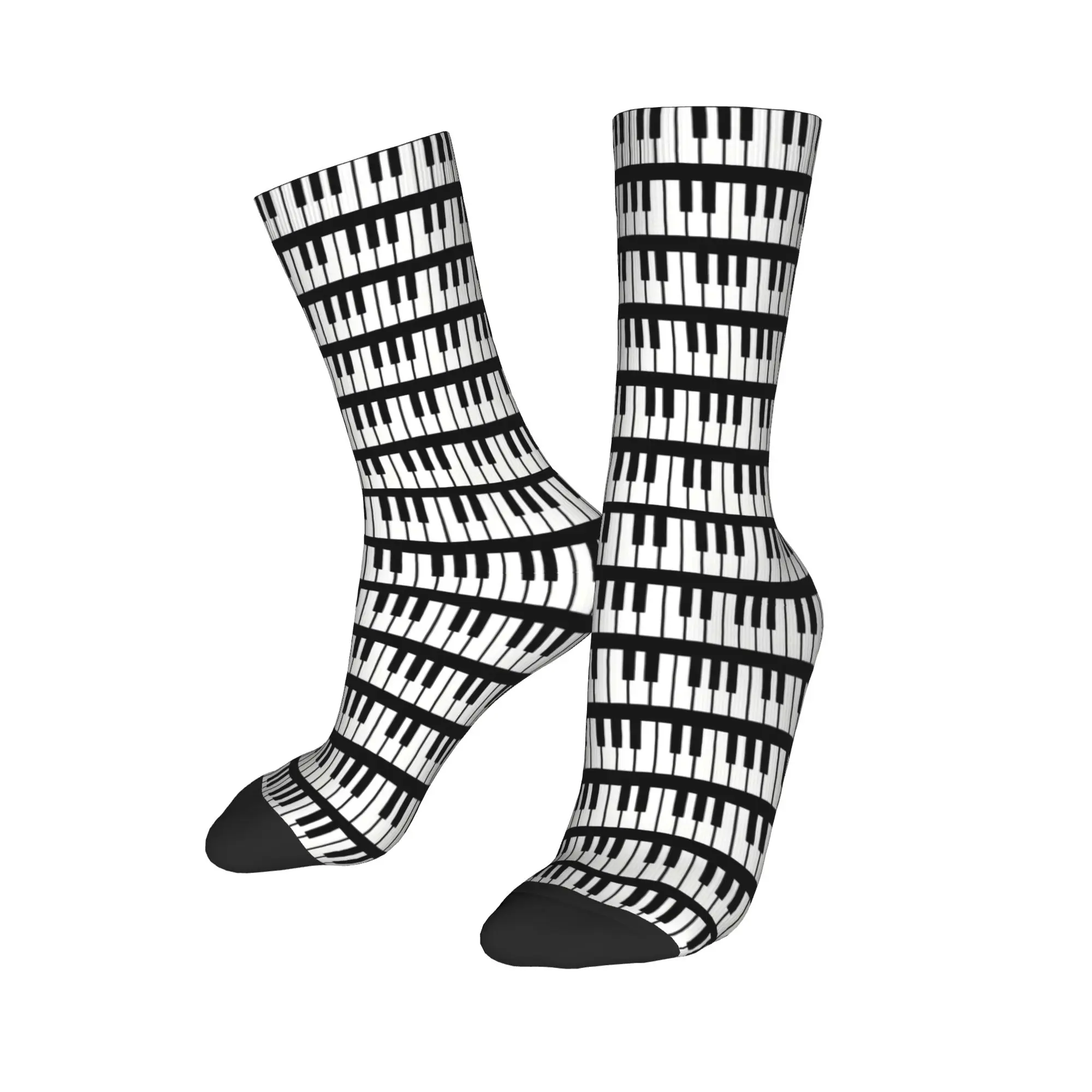 

Мужские черно-белые носки с фортепиано на заказ, забавные классические носки унисекс на весну, лето, осень и зиму