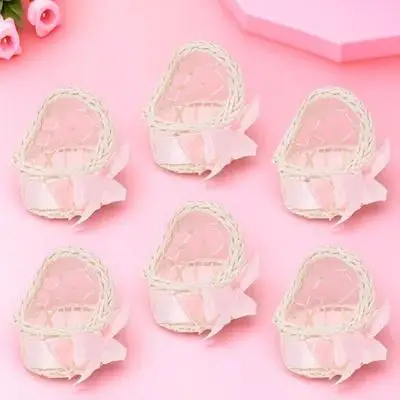 

6pcs Miniature Woven Flower Basket Decor Small Craft Ornament For House Supplies Kids Gift Micro Scene Resin Home Decoration