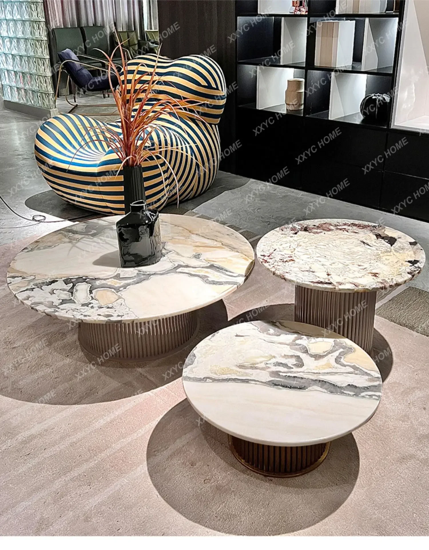 AALuxury Stone Coffee Table Modern Simple Living Room Home, Light Luxury Round Coffee Table Size Combination