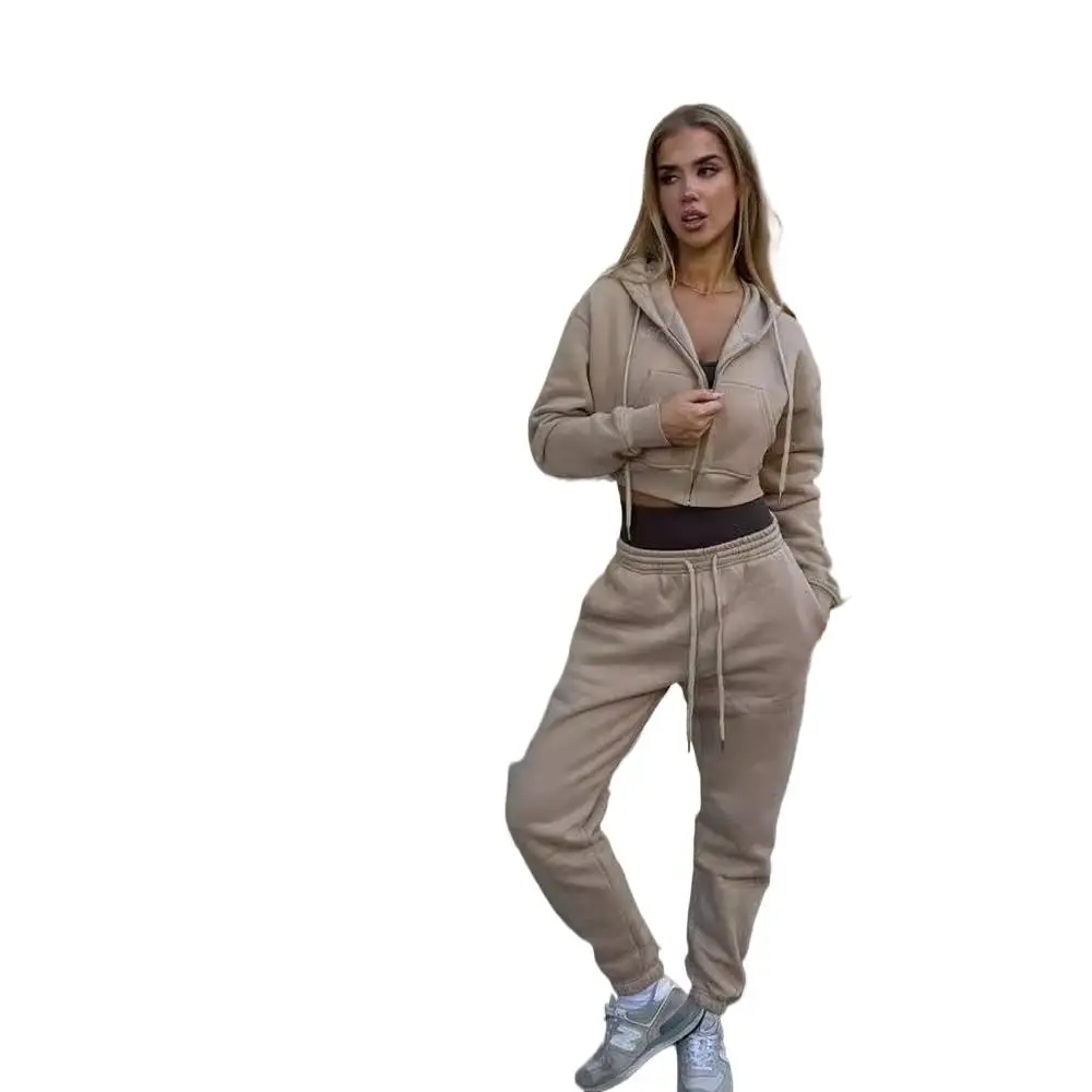 

New Fashion Zipper Hooded Long Sleeve Jacket + Wide-leg Pants Two-piece Sets Women Autumn Casual Tops Trousers Suit For Women