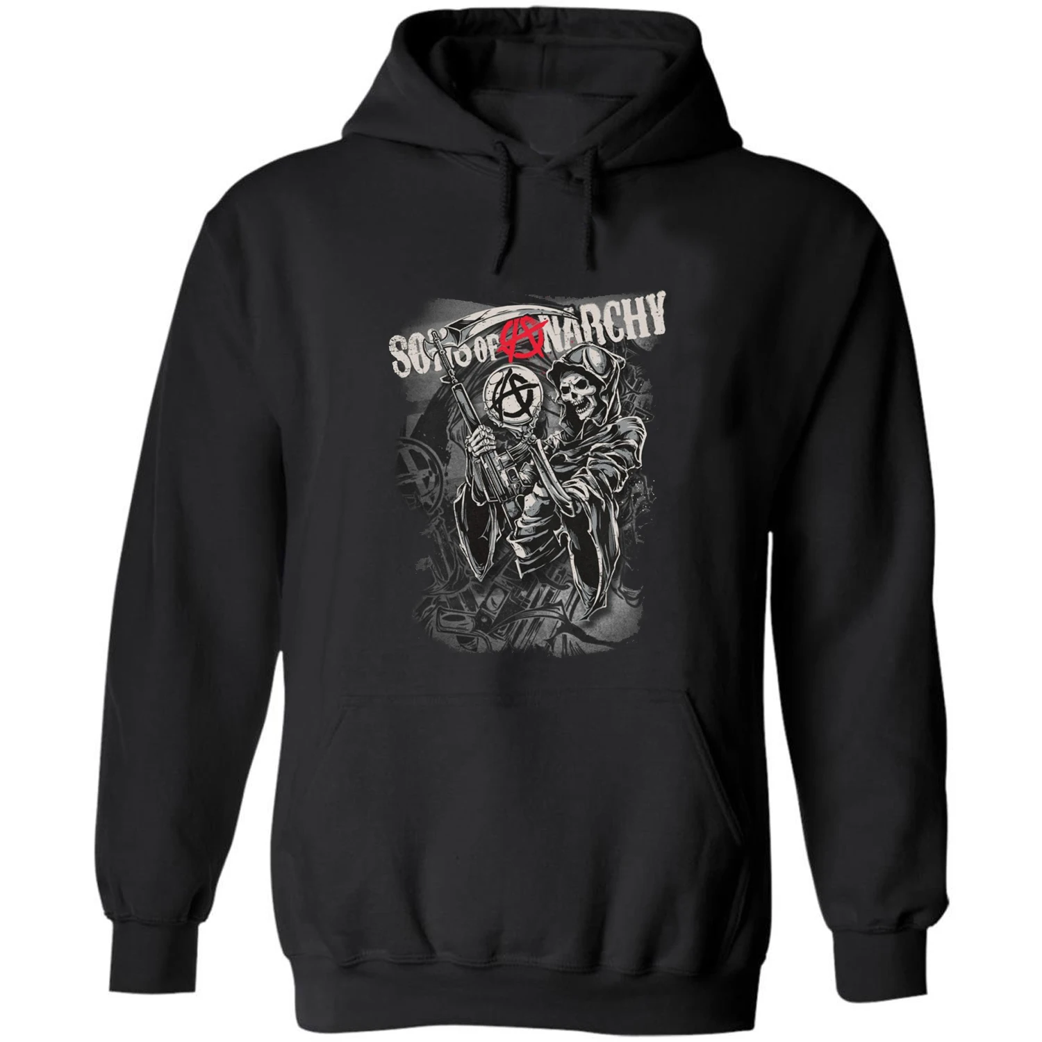 

Retro Anarchy SOA Grim Reaper Symbol Motorcycle Rider Pullover Hoodie New 100% Cotton Casual Mens Sweatshirts Fashion Streetwear