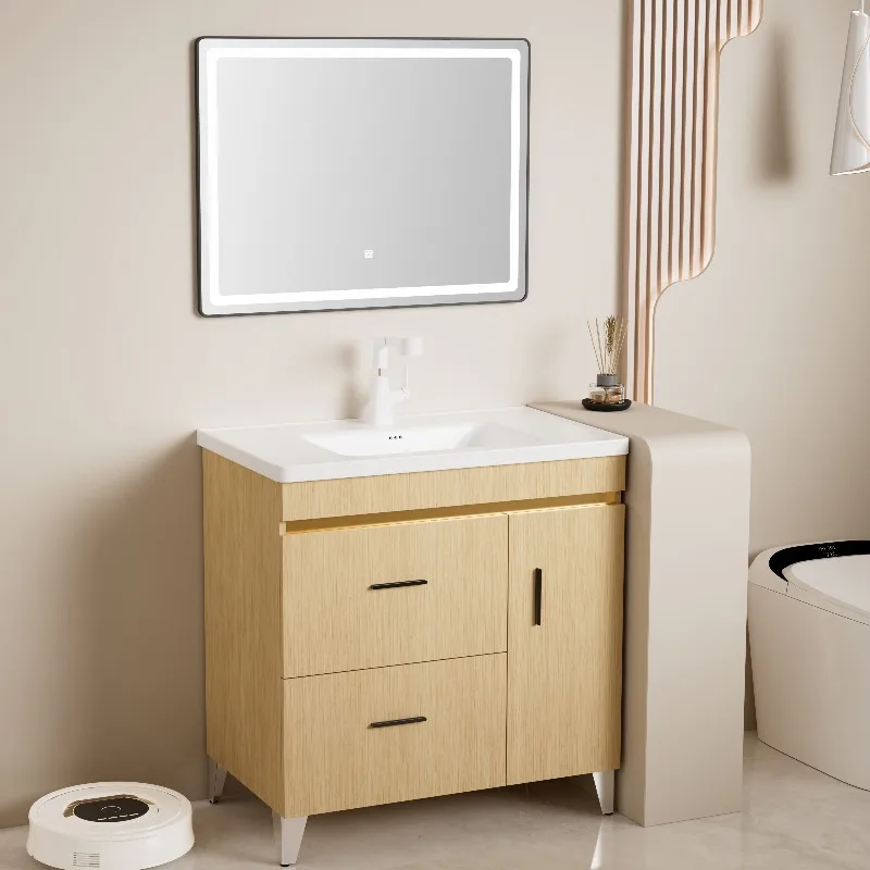 

Stainless Steel Bathroom Cabinet and Ceramic Basin with Light Emitting Diode Mirror Vanity