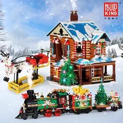 Christmas Series Building Block Steam Electric Train Santa's Electric Sleigh Winter Cottage Street Vie DIY Assembled Model Toy