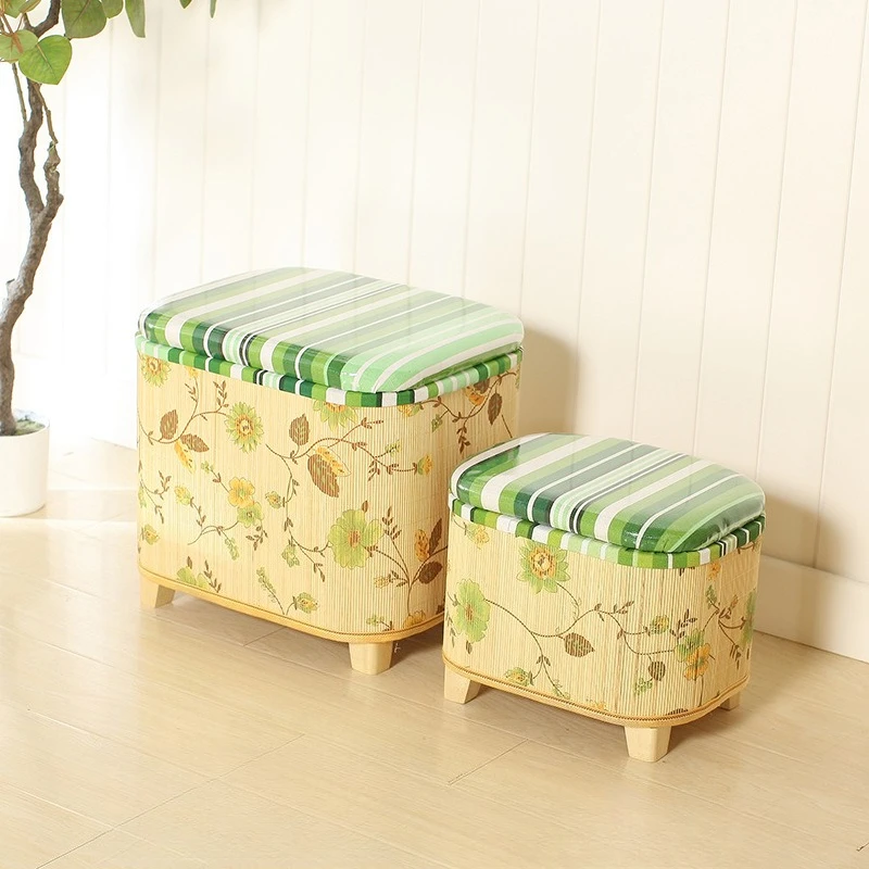 

Household Solid Wood Small Square Stool with Storage Box Sundries Toys Organizer Japanese Hallway Shoes Change Footstool Ottoman