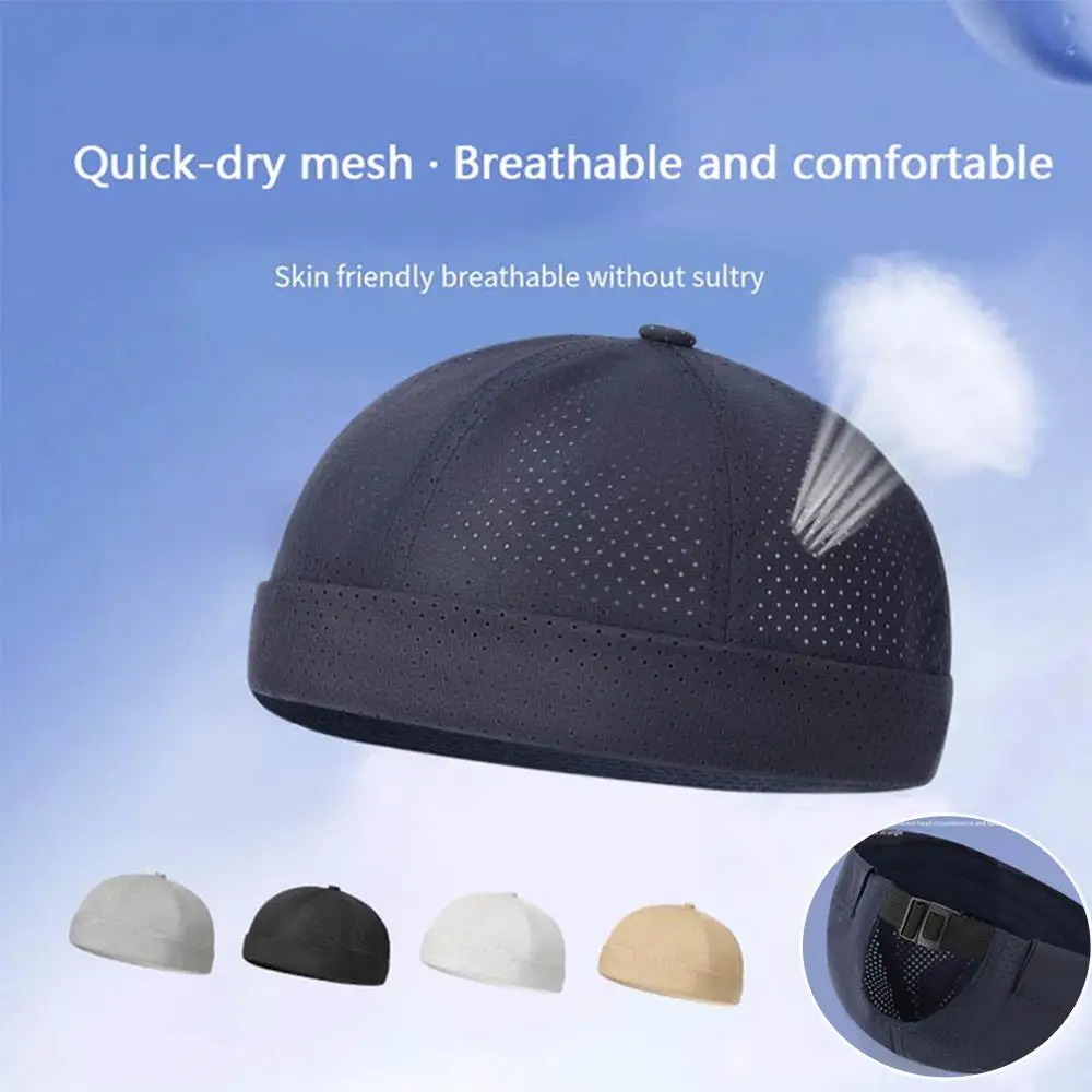 

Brimless Skullies Cap Quick Drying Mesh Hat Retro Beanie Docker Caps Adjustable Dome Hats Summer Skullcap Melon Skin Hats New