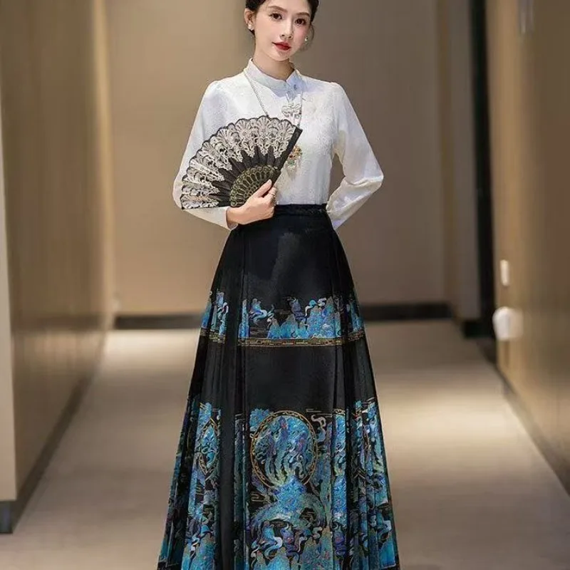 New Hanfu Set Horse Face Skirt Features New Chinese-style Heavy Woven Gold Makeup Nine Pairs Highlighting Slimming Chinese Style