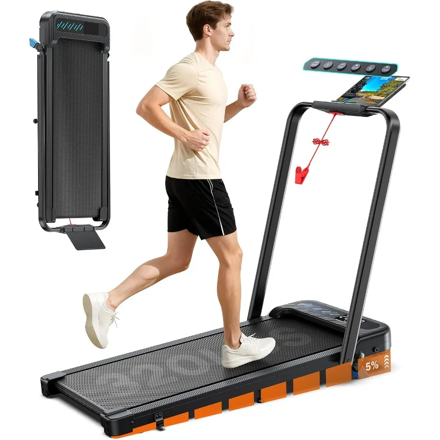 Incline Walking Pad with Handlebar for Home Office Use, Aluminum Alloy Frame, Black, Foldable Under Desk Treadmill with 15 Incl