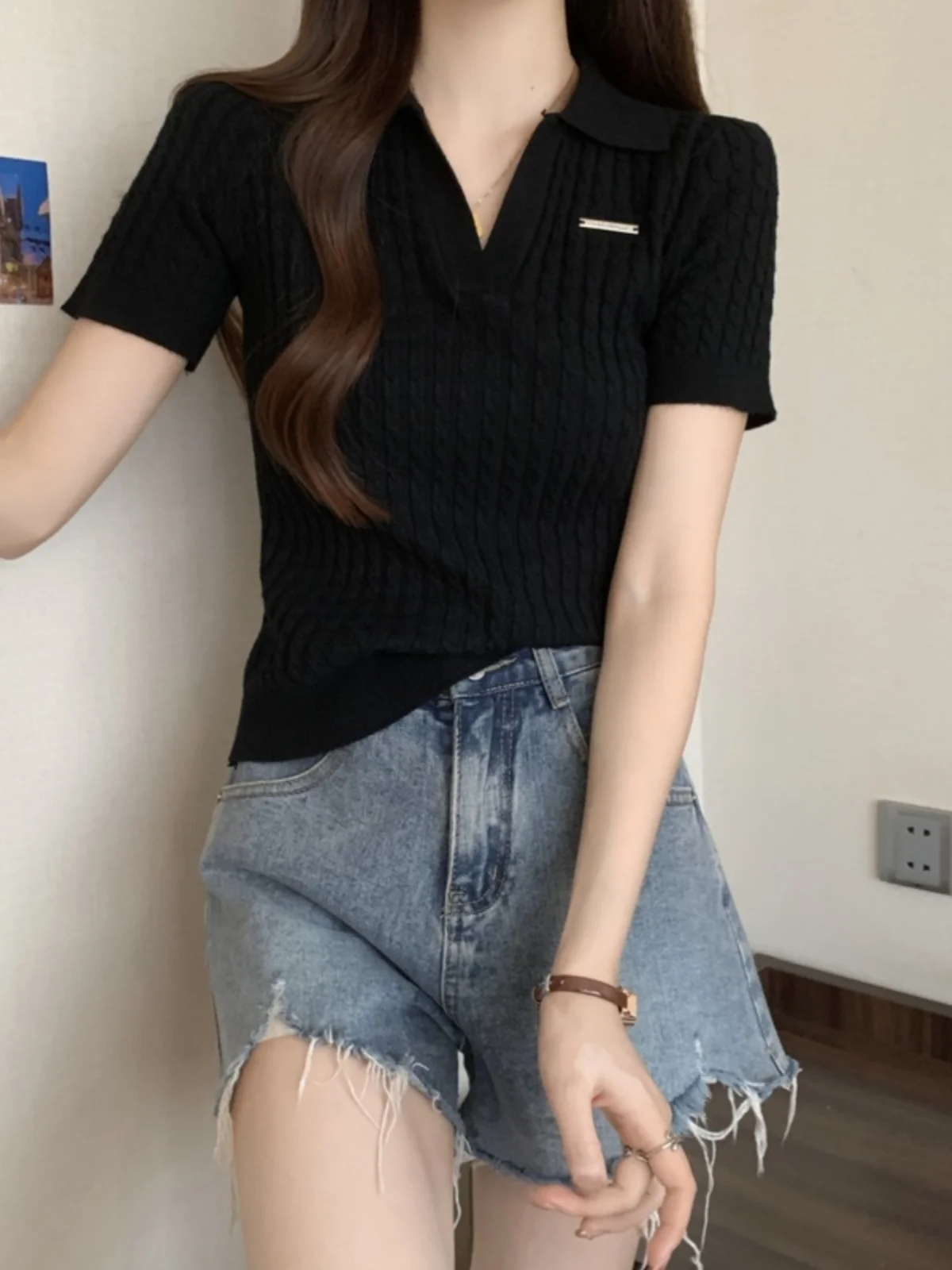 슬리밍 또는 아이스 실크 티셔츠 여성 여름 패션 안티에이징 탑 트렌디 한국 스타일 레귤러 핏 티셔츠