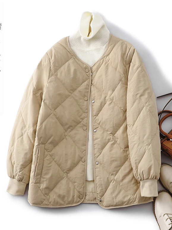 

Thiened Casual round Ne Cotton Jaet Women's ort Sle 2025 New Loose Fit Artistic Diamond Patterned Vest Top Coat