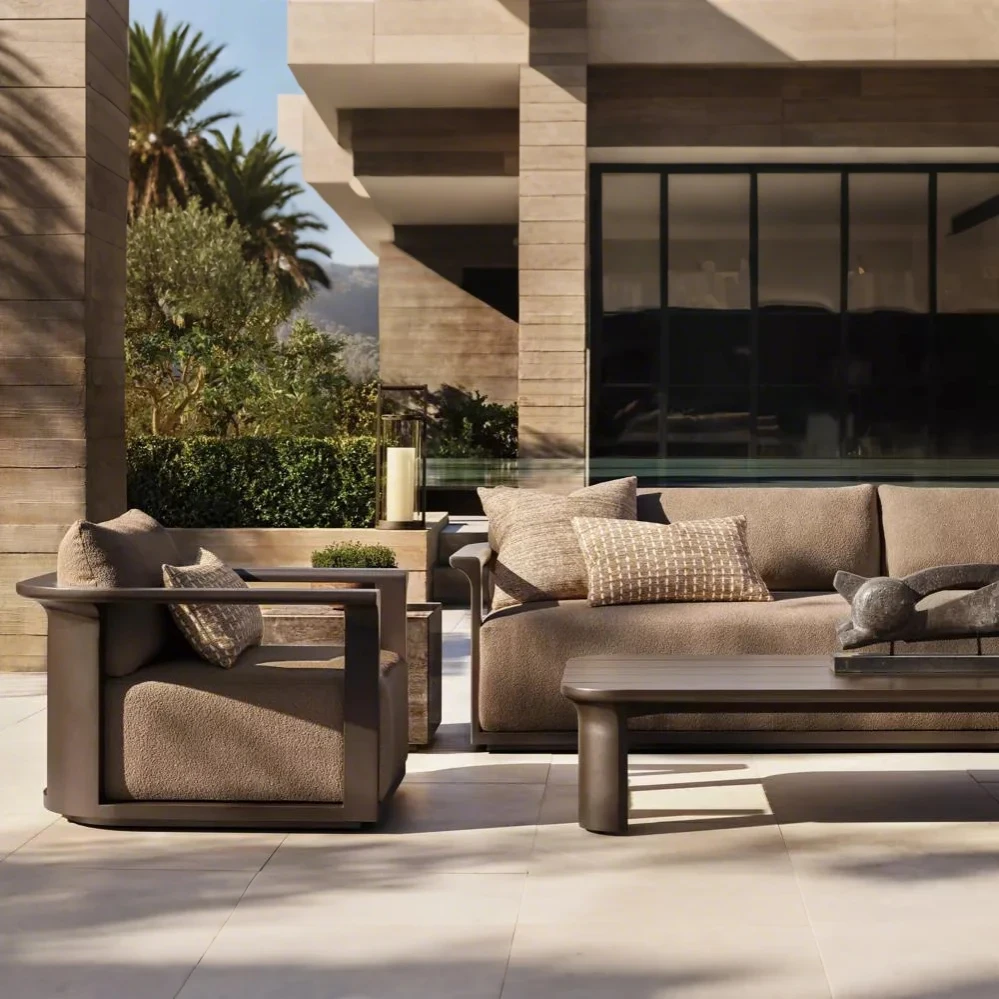 Modern Aluminum Garden Sofa Set With Coffee Table Outdoor Furniture For Beach Restaurant Park Farmhouse For Living Room Use