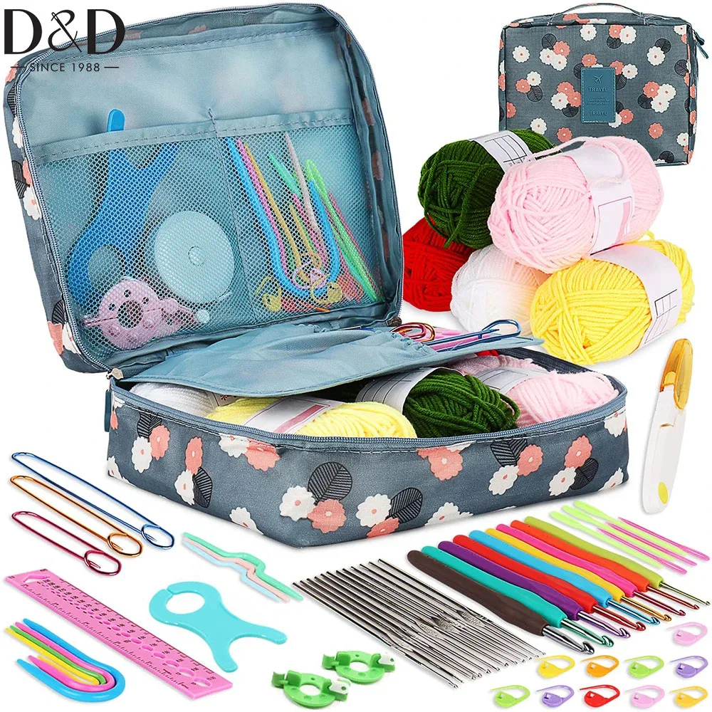 D&D 53pcs Crochet Hook Kit With Storage Bag Weaving Knitting Needles Set DIY Arts Craft Sewing Tools Accessories Crochet Supplie