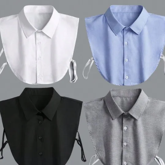 

Women's Versatile Collar Shirt with Polyester-cotton Blend Decorative Stand-up Collar and Pointed Collar Accessory