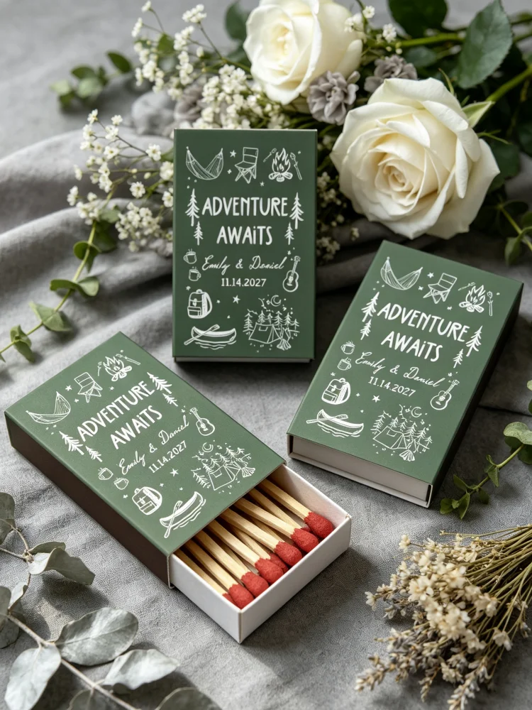 Outdoor Camping House - Custom Camping Adventure Wedding Matchboxes Personalized
