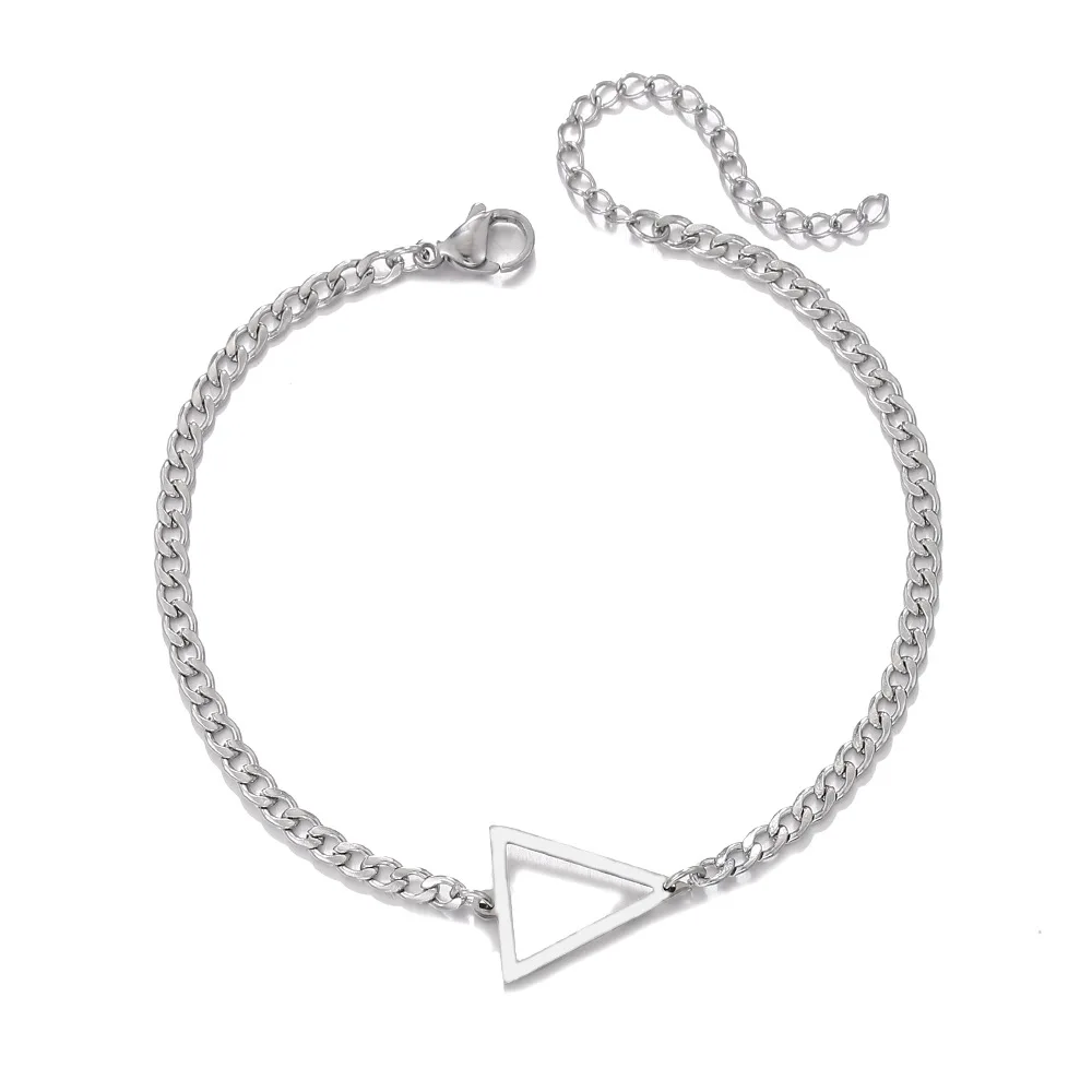 Geometrisches Edelstahl-Dreieck NK-Kettenarmband, Herren Hip-Hop Silberfarbenes Kreuz-Hohlherz-Armband, Damenschmuck – Detail 6