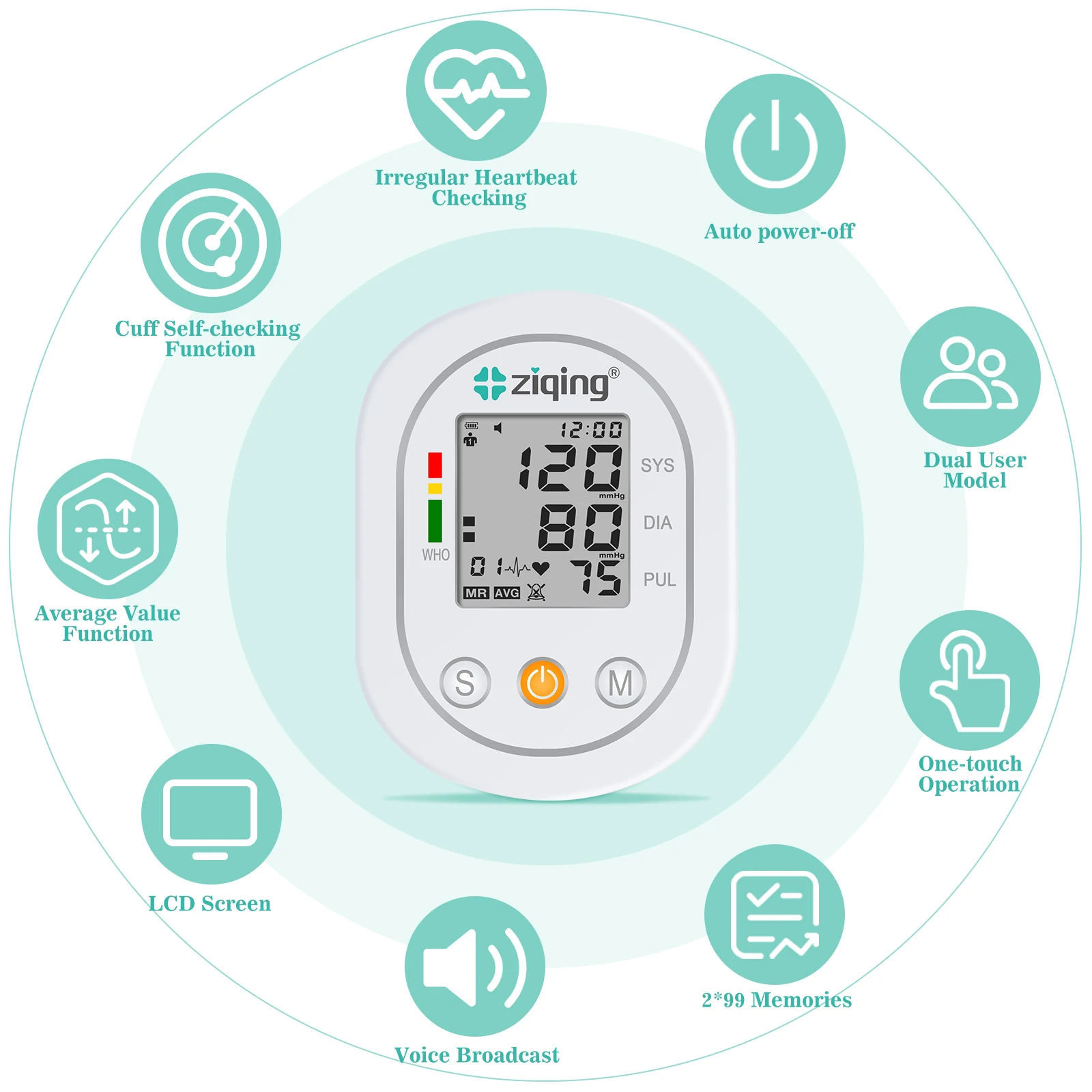 ziqing Portable Digital Upper Arm Blood Pressure Monitor Measurement Tool Portable LCD Digital 1 Pcs Tonometer Sphygmomanometer