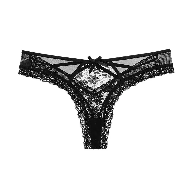 Transparent Lace Lady T-pants Color Blocking Women\'s Underwear Sexy Hollow Out Mesh thong Cross Strap Waistband Fmeale G-string