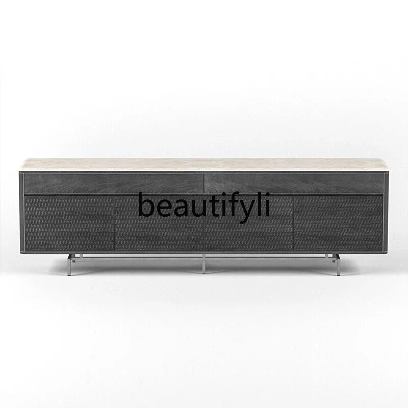 

Italian TV cabinet of the same style, solid wood Italian minimalist rock slab stainless steel large flat-floor villa high-end