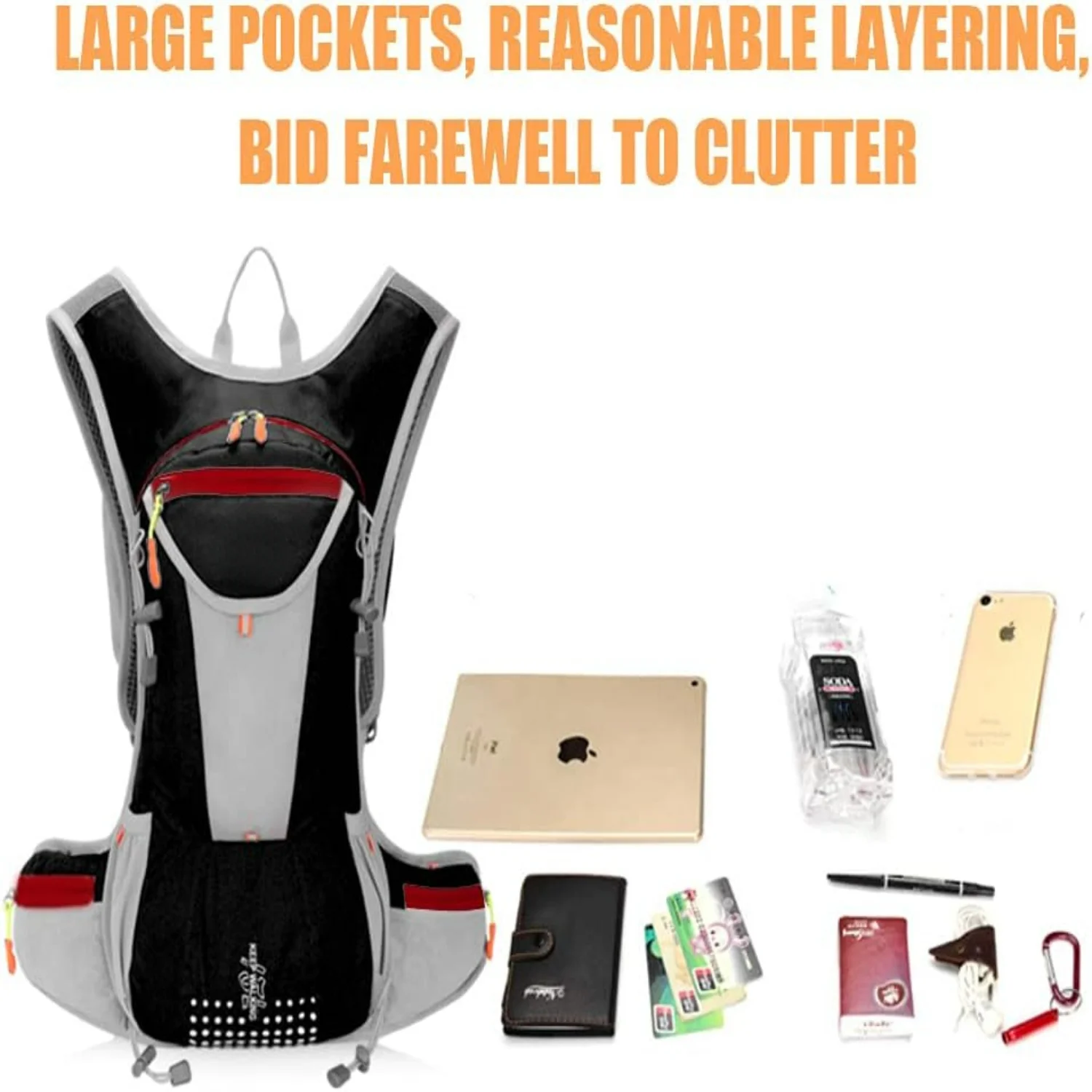 Sac à dos de cyclisme léger-sac à dos de vélo durable pour l'équitation-sac à dos de vélo compact avec sac d'eau d'hydratation pour l'extérieur S