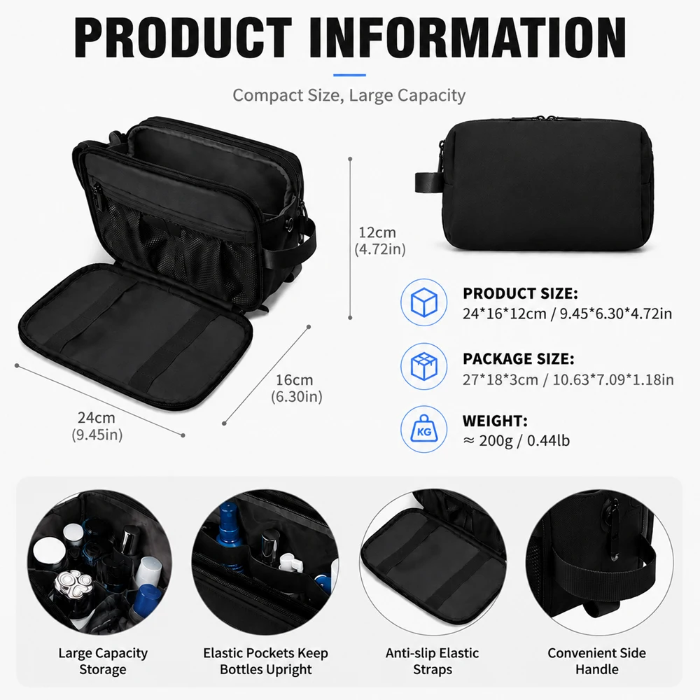 Portable Travel Toiletry Bag Double Layer Organizer Water Resistant Gym Shower Storage Bag for Women Men