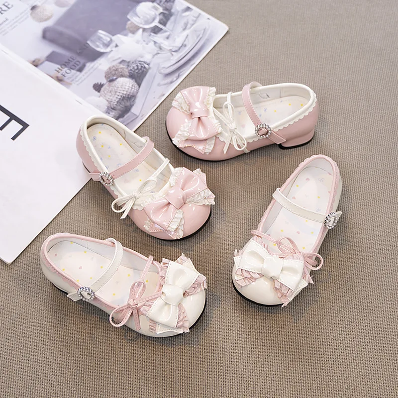 Girl Princess Shoe 2025 Spring and Autumn New Le Fu Shoe Fashion Children's Bow Anti Leather Shoes Dancing Girls Bean Shoes