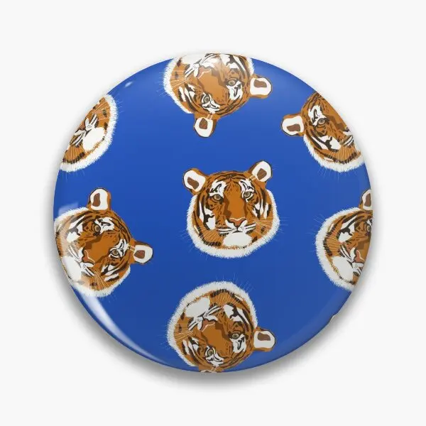 Tiger Head Pattern On Blue  Soft Button Pin Lover Cartoon Decor Fashion Cute Badge Funny Clothes Jewelry Collar Brooch Women