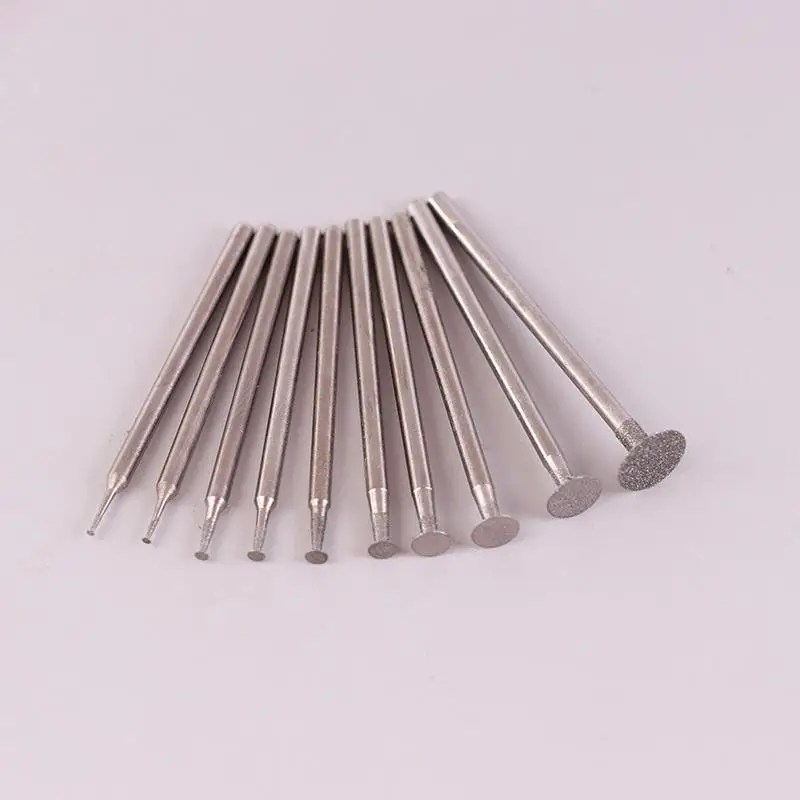 10PCS Jade Carve Polish Engrave Tool  Grinding Bit Accessory Ultra-Thin T Head Shank Diamond Mounted Point Stone