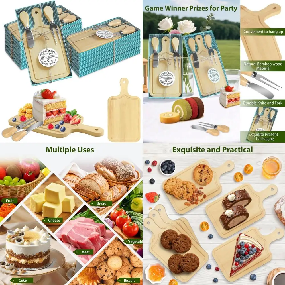 

Призы для детского душа: набор бамбуковых мини-досок для сыра с ножом и подарочной коробкой, небольшой сервировочный набор для сыра