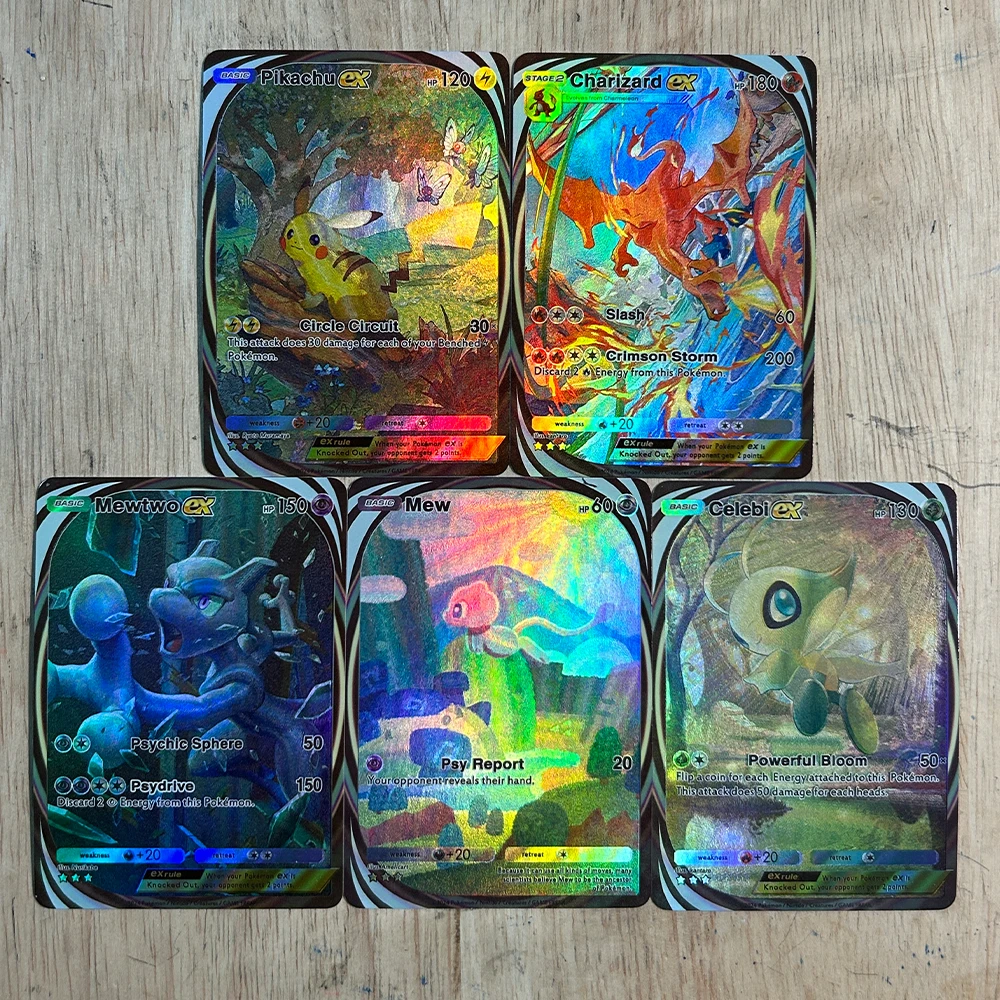 5 Pz/set Anime PTCG Tasca Collezione di Carta Charizard Mewtwo Mew Celebi Rilievo Texture Rifrazione Colore Flash Card Regali Per Bambini