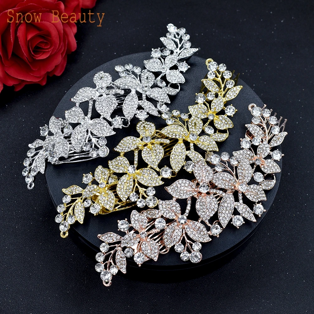 A411 Luxury Leaf Hair Comb Headband Wedding Cheap Headdress Bride Tiaras Alloy Flower Bridal Headpieces for Decoration Headwear