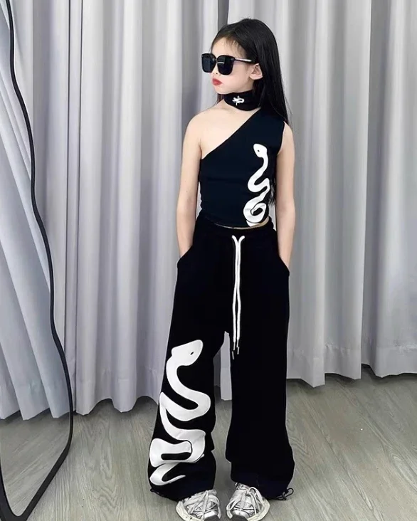 2026 Neues Mädchen-Sommer-Jazz-Tanzset im koreanischen Hip-Hop-Streetwear-Stil, Kinder-Performance-Kostüm, Sport-Bühnenoutfit – Detail 3