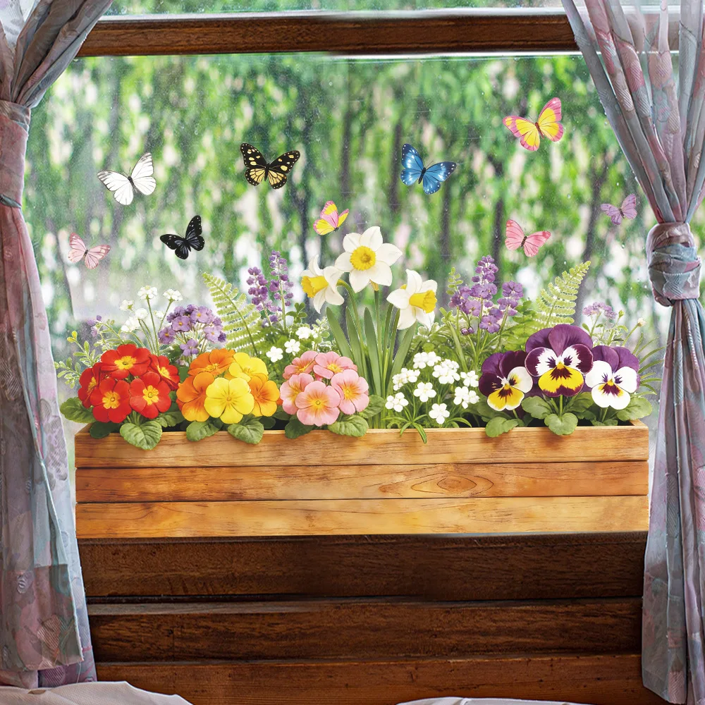 Farbige Blumen- und Schmetterlings-Fensteraufkleber zur Verschönerung von Balkon und Glasfenster