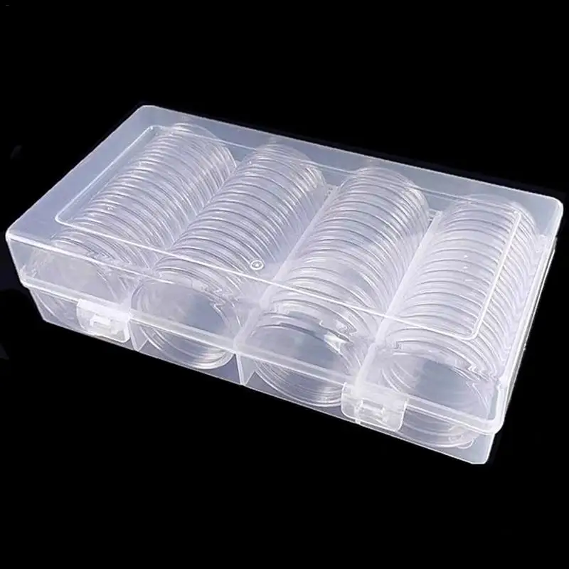 60Pcs 40mm Coin Capsule Medals Holder Storage Box with Organizer Case for Silver Eagles Commemorative Collecting Coin Container