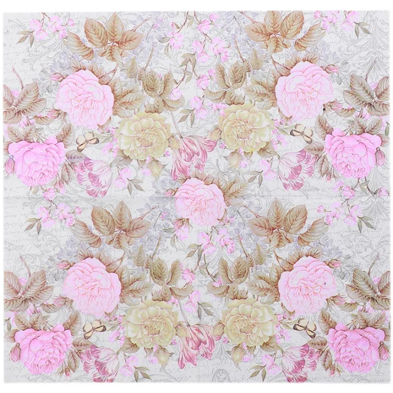 20pcs/Pac 33cm 2Ply Colorful Printed Napkin Pink Flower Square Butterfly Valley Bart Paper Wedding Pure Wood Pulp Paper Placemat